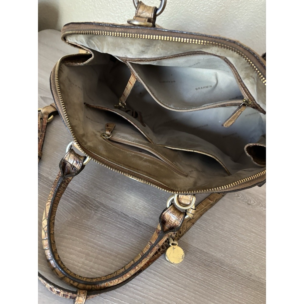 BRAHMIN Purse Brown Croc Embossed Leather Bag Tote Handbag‎ Designer Crossbody - Picture 13 of 16
